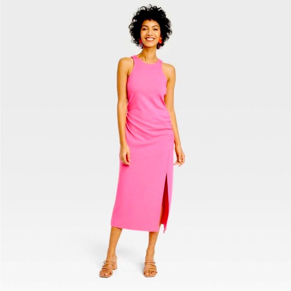 Pink Sleeveless Ruched Barbiecore Dress